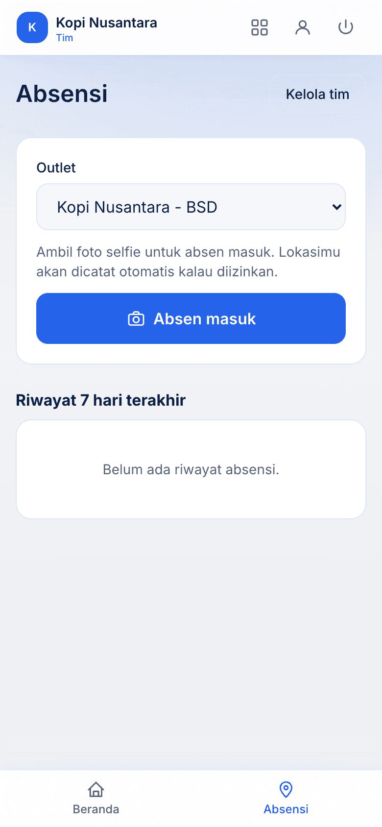 Screenshot asli halaman absensi Altora