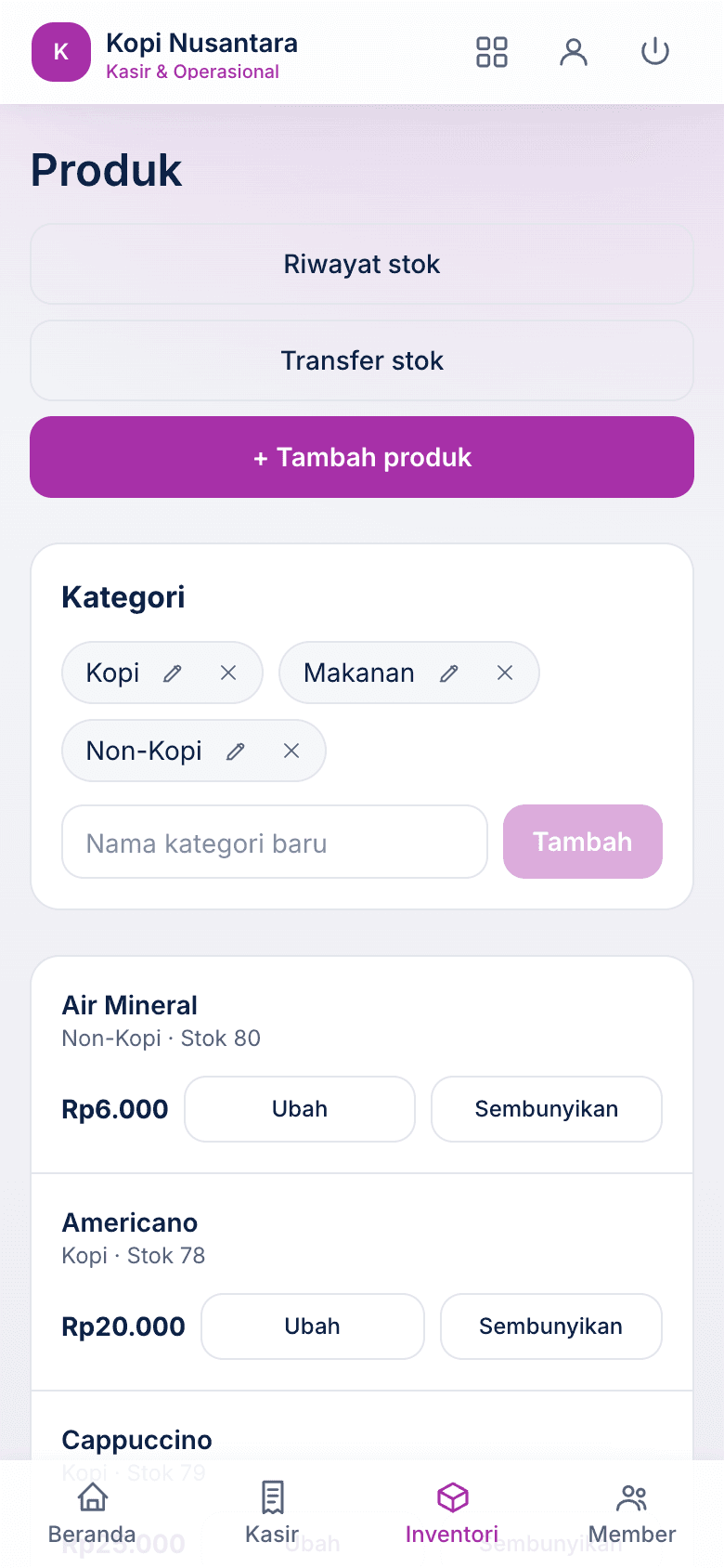 Screenshot asli halaman inventori Altora